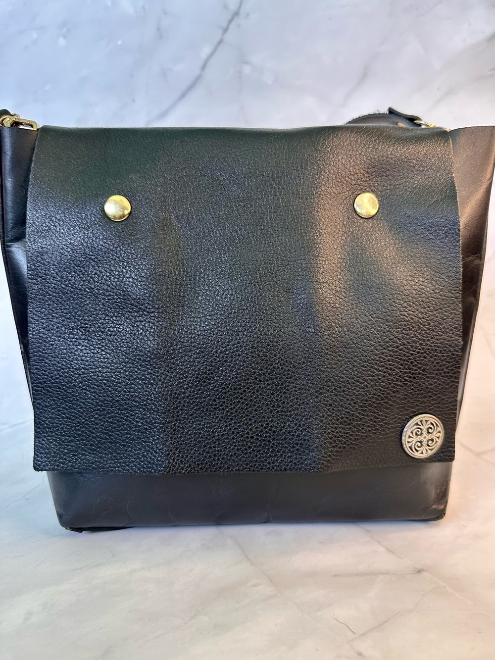 Tribe Alive Black Leather Foldover Crossbody Bag Artisan Minimalist